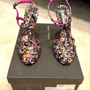 Bottega Veneta dark flower pattern jeweled stilettos